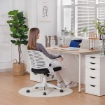 ComHoma Office Chair Desk Chair with Flip-up Arms and Adjustable Height Ergonomic Office Chair Back Cushion Removable Computer Chair Mid Back White