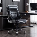 Commercial Ergonomic Executive Office Desk Chair with Flip-up Armrests Adjustable Height Tilt and Lumbar Support Black Bonded Leather