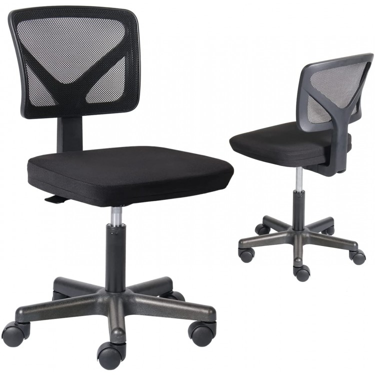 Desk Chair Armless Mesh Home Office Chair Ergonomic Small Task Chair No Armrests Swivel Rolling Computer Desk Chair Black
