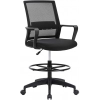 Drafting Chair Tall Office Chair Adjustable Height with Lumbar Support Arms Footrest Mid Back Desk Chair Swivel Rolling Mesh Computer Chair for Adults Standing Desk Drafting StoolBlack