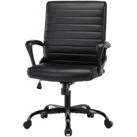 Executive Home Office Chair Ergonomic Computer Desk Chair Bonded Leather Adjustable Swivel Rolling Task Chairs Mid Back with Armrests