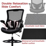 FDW Drafting Chair Mid-Back Mesh Tall Office Chair with Flip-Up Arms Desk Chair with Ergonomic Lumbar Support Foot Ring,Black