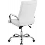 Flash Furniture High Back Desk Chair White LeatherSoft Executive Swivel Office Chair with Chrome Frame Swivel Arm Chair