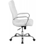 Flash Furniture High Back Desk Chair White LeatherSoft Executive Swivel Office Chair with Chrome Frame Swivel Arm Chair