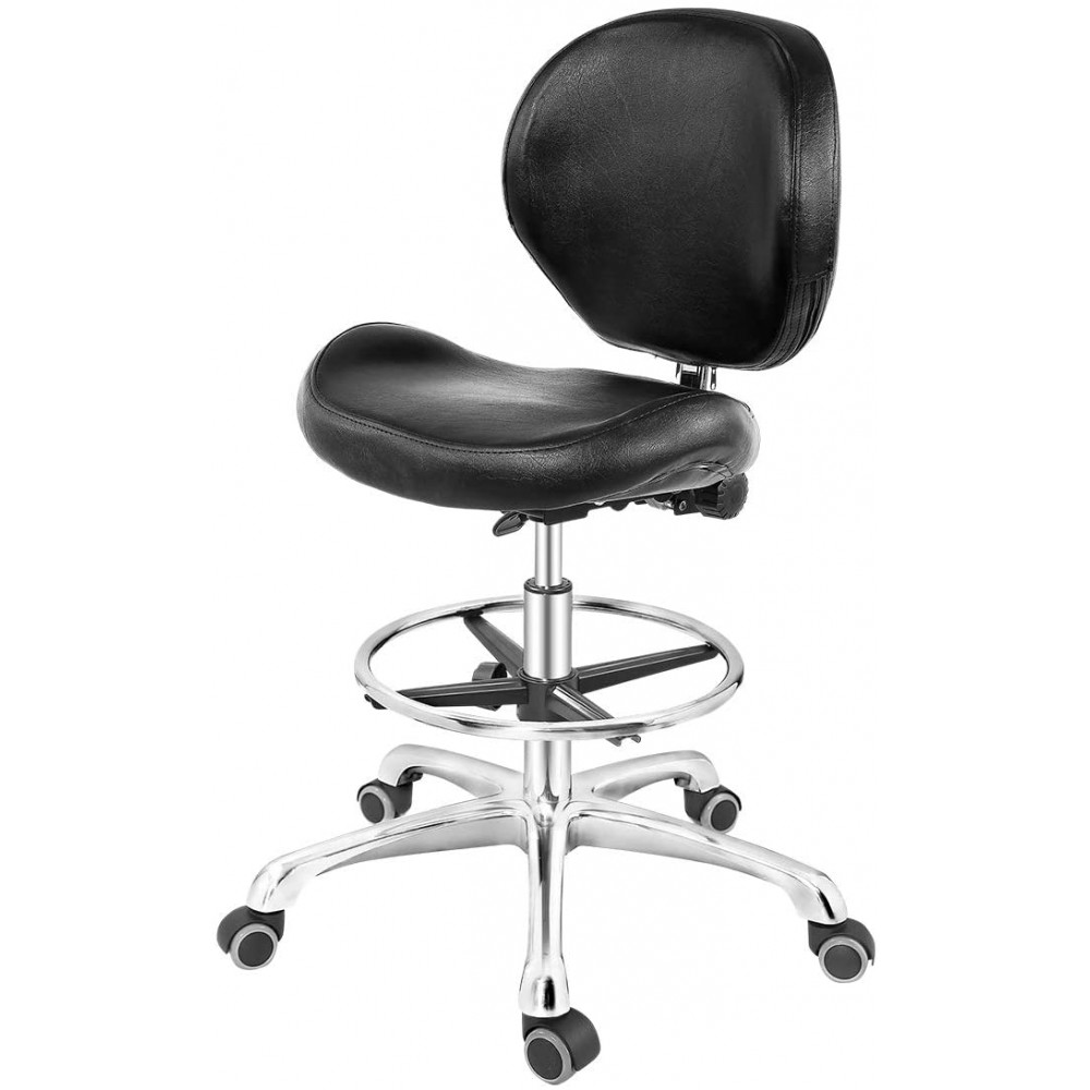 Grace & Grace Rolling Drafting Chair Height Adjustable Stool with Backrest and Footrest for Computer,Studio,Workshop,Classroom Lab Counter Home Office Work from Home Chair Home Desk Chair Black