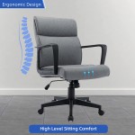 Home Office Chair Ergonomic Desk Executive Chair Computer Task Gaming Chair Inner Spring Cushion Rolling Swivel Adjustable Lumbar Support Mid Back Fabric Chair with PP Arms Grey