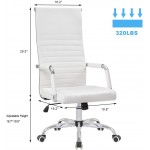 KaiMeng Ribbed Office High Back PU Leather Desk Adjustable Swivel Task Computer Chair with Armrest for Conference Study Leisure White