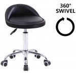 KKTONER PU Leather Round Rolling Stool with Back Rest Height Adjustable Swivel Drafting Work SPA Task Chair with Wheels Black