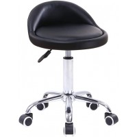 KKTONER PU Leather Round Rolling Stool with Back Rest Height Adjustable Swivel Drafting Work SPA Task Chair with Wheels Black