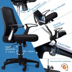 KOLLIEE Mid Back Mesh Office Chair Ergonomic Swivel Black Desk Office Chair Flip Up Armrests with Lumbar Support Adjustable Height Computer Task Chairs
