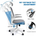 Leteuke Office Chair Ergonomic Office Chair with Padded Lumbar Support and 90° Flip-up Armrests High Back Mesh Home Office Chair 125° Reclining Computer Desk Chair White+Grey