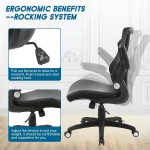 Office Chair Ergonomic Desk Chair Leather Cushion Adjustable Height Swivel Mesh Midback Computer Chair with Lumbar Support and Flip-up Armrests Executive Task Chair Black