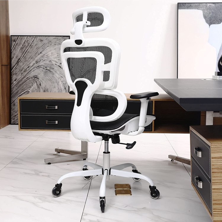 Office Chair KERDOM Ergonomic Desk Chair Comfy Breathable Mesh Task Chair with Headrest High Back Home Computer Chair 3D Adjustable Armrests Executive Swivel Chair with Roller Blade Wheels White