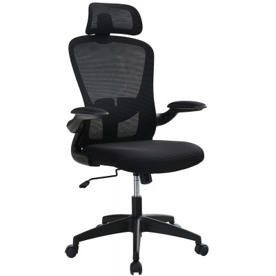 Office Desk Chair with Headrest Ergonomic Rocking Mesh Home Swivel Computer Desk Chair with Flip-up Armrest and Lumbar Support Adjustable Height for Women and Men Load Capacity: 300 lbs