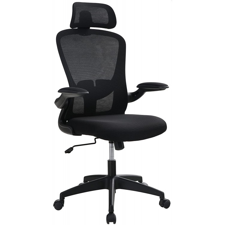 Office Desk Chair with Headrest Ergonomic Rocking Mesh Home Swivel Computer Desk Chair with Flip-up Armrest and Lumbar Support Adjustable Height for Women and Men Load Capacity: 300 lbs