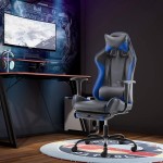 Office Gaming Chair PU Leather Computer Chair Comfortable Swivel Task Home Office Desk Chair High Back with Adjustable Footrest Black Blue