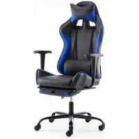 Office Gaming Chair PU Leather Computer Chair Comfortable Swivel Task Home Office Desk Chair High Back with Adjustable Footrest Black Blue