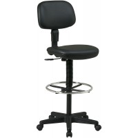 Office Star Sculptured Vinyl Seat and Back Pneumatic Drafting Chair with Adjustable Chrome Foot ring Black