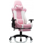 OHAHO Gaming Chair Racing Style Office Chair Adjustable Massage Lumbar Cushion Swivel Rocker Recliner Leather High Back Ergonomic Computer Desk Chair with Retractable Arms and Footrest Pink White