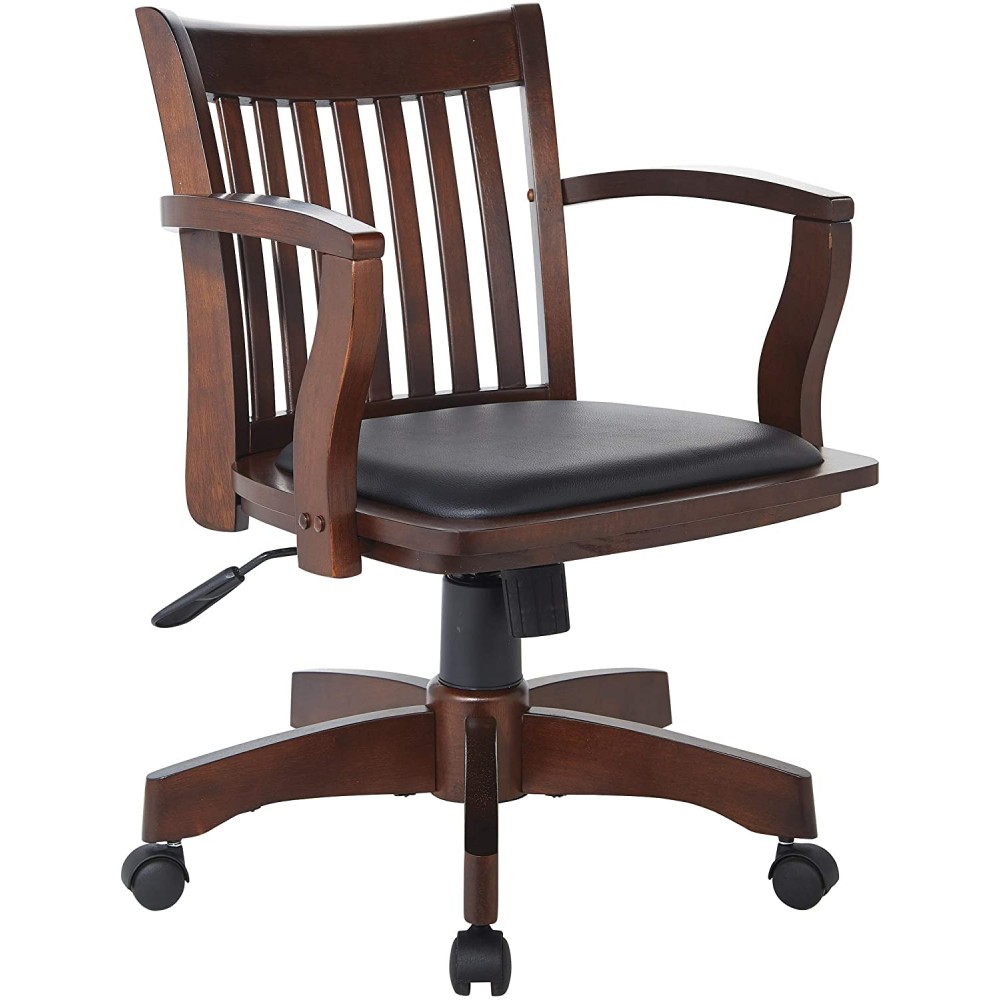 OSP Home Furnishings Deluxe Wood Bankers Desk Chair with Black Vinyl Padded Seat Espresso
