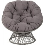 OSP Home Furnishings Wicker Papasan Chair with 360-Degree Swivel 40” W x 36” D x 35.25” H Grey Frame with Grey Cushion
