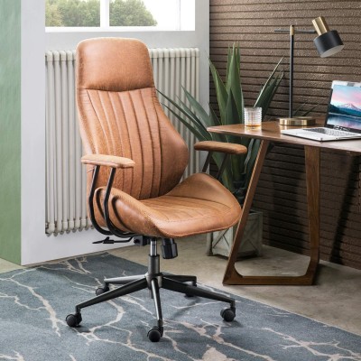 ovios Ergonomic Office Chair,Modern Computer Desk Chair,high Back Suede Fabric Desk Chair with Lumbar Support for Executive or Home Office Brown