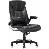 SEATZONE Ergonomic Office Chair High Back PU Leather Comfortable Desk Chair with Flip-up Armrests Computer Chair for Adults Black