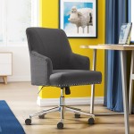 Serta Leighton Home Office Memory Foam Height-Adjustable Desk Accent Chair with Chrome-Finished Stainless-Steel Base Twill Fabric Inviting Graphite
