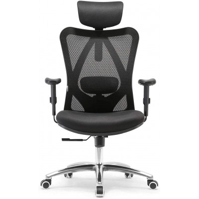 SIHOO Ergonomic Office Chair Computer Desk Chair with Adjustable Sponge lumbar Support Comfortable Thick Cushion High Back Desk Chair with Adjustable Headrest and PU ArmrestsBlack
