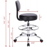 SUPERJARE Drafting Chair with Back Adjustable Foot Rest Rolling Stool Multi-Purpose Office Desk Chair Thick Seat Cushion for Home Bar Kitchen Shop Black