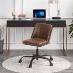 VIAGDO Leather Office Chair Brown Desk Chair Low Back Task Chair Adjustable Home Office Chair Swivel Chair with Smooth Casters Modern Computer Desk Chair Retro Working Chair Makeup Chair