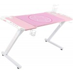 53 Inch Pink Gaming Desk Gaming Computer Desk with RGB LED Light Large Z Shape Racing Table with Split Joint Desktop Mouse Pad Headphone Hook & Cup Holder for Home Office Bedroom