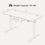 BANTI Adjustable Height Standing Desk with Drawers 55x24 Inches Electric Stand Up Desk Sit Stand Home Office Desk with Black Frame Black Top
