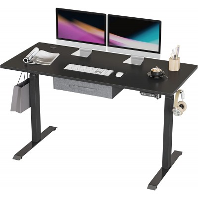 BANTI Adjustable Height Standing Desk with Drawers 55x24 Inches Electric Stand Up Desk Sit Stand Home Office Desk with Black Frame Black Top
