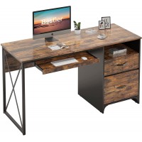 Bestier Industrial Desk with Storage Drawers 55 inch Writing Study Computer Table Workstation with Keyboard Tray for Home Office Rustic Brown