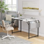 CubiCubi Ergonomic Computer Desk 40 Inch with Side Support Home Office Desks Modern Writing Office Desk with Storage Bag White