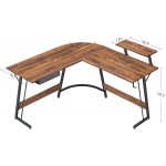 CubiCubi L Shaped Gaming Desk 51.2" Home Office Gaming Desk Corner Desk with Large Monitor Stand Non-Woven Drawer Deep Brown