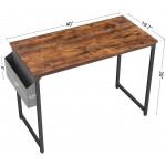 CubiCubi Study Computer Desk 40" Home Office Writing Small Desk Modern Simple Style PC Table Black Metal Frame Rustic Brown