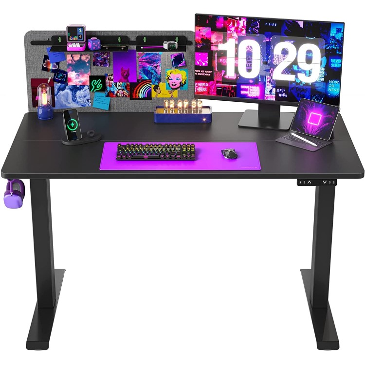 FAMISKY Gaming Desk Height Adjustable,55 * 24 Inches Dual Motor Stand up Desk Home Office Desk with Free Message Board Memory Preset Electric Height Ergonomic Workstation Black