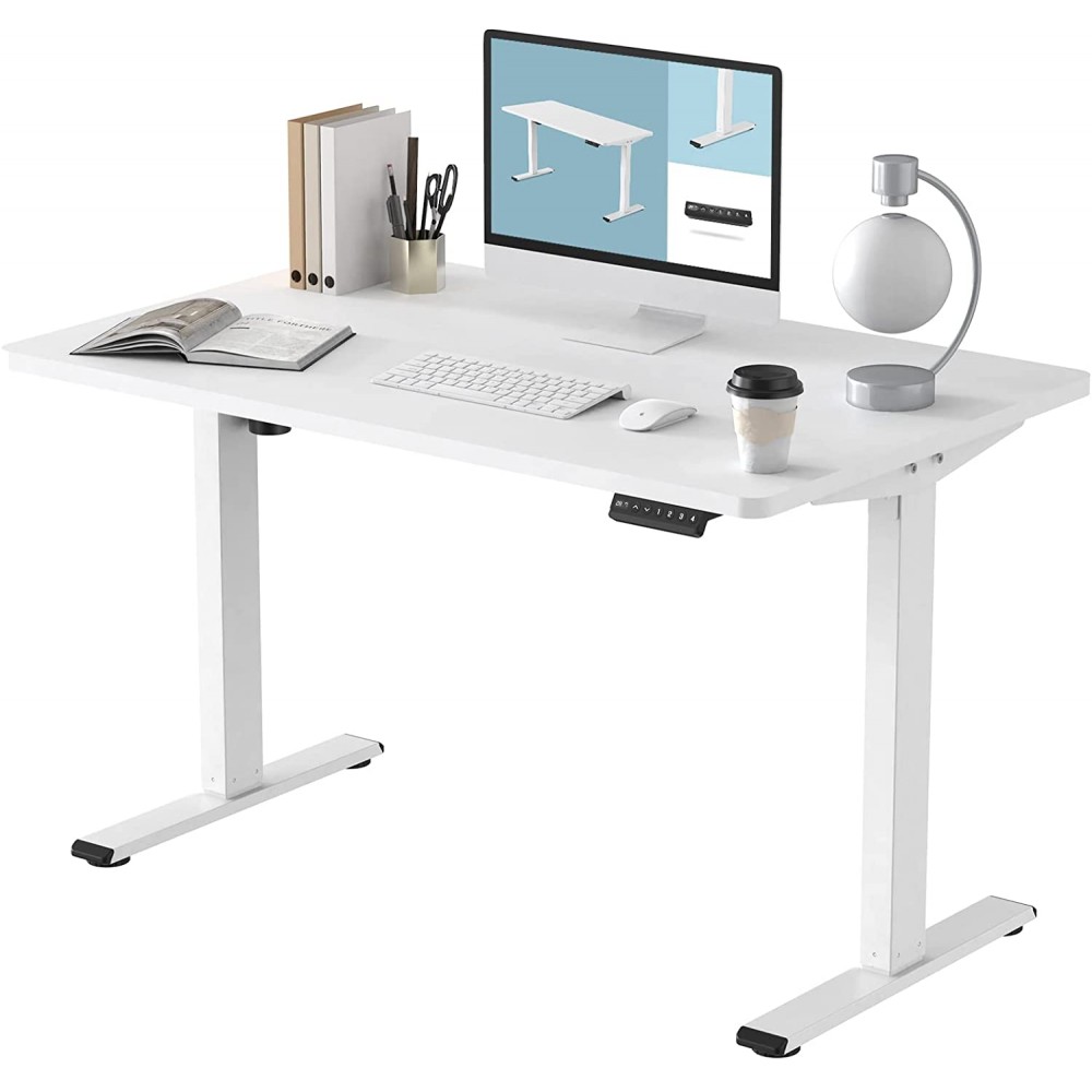 FLEXISPOT EN1 Electric Height Adjustable Standing Desk 48" Sit Stand Up Computer Desk Workstation for Home Office with Memory Controller White Frame White Desktop 48 x 24 inch