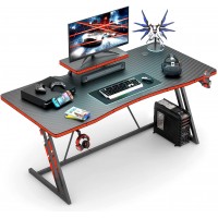 Furmax 55 inch Gaming Desk PC Computer Table Racing Style Home Office Desk Z Shaped Carbon Fiber Desktop Gamer Workstation with Monitor Stand Cup Holder and Headphone Hook 55 inch