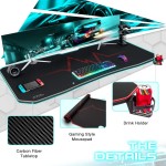 Furmax 63 Inch Gaming Desk T-Shaped PC Computer Table with Carbon Fibre Surface Free Mouse Pad Home Office Desk Gamer Table Pro with Game Handle Rack Headphone Hook and Cup Holder Red