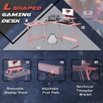 Homall L Shaped Gaming Desk 51 Inch Computer Corner Desk Pc Gaming Desk Table with Large Monitor Riser Stand for Home Office Sturdy Writing Workstation Pink