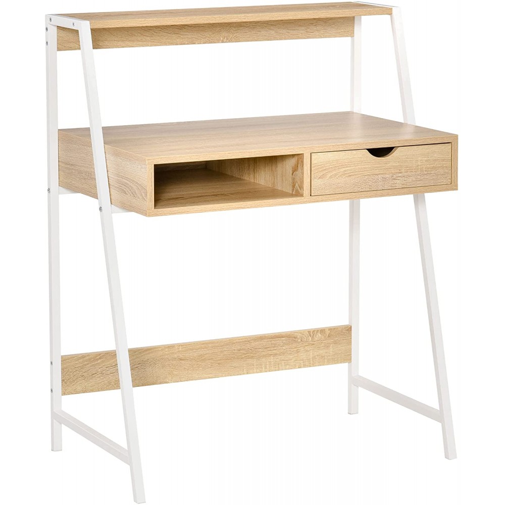 HOMCOM Home Office Desk Computer Desk for Small Spaces Writing Table with Drawer and Storage Shelves Natural
