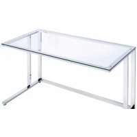 Knocbel Contemporary Computer Desk Home Office Workstation Writing Table with Tempered Glass Top & Metal Frame 47" L x 24" W x 30" H Clear and Chrome