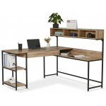 LIFEFAIR L-Shaped Desk Computer Corner Desk with Multiple Shelves and Drawer Space-Saving Desk Specialties Workstation for Office & Home Oak Black