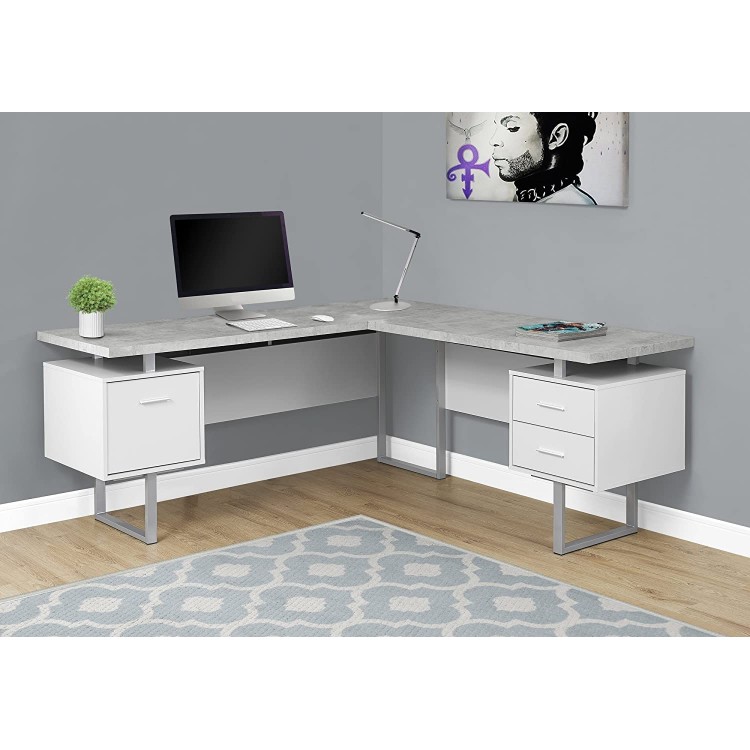 Monarch Specialties Computer 70"L Desk Left or Right Facing White Cement-Look