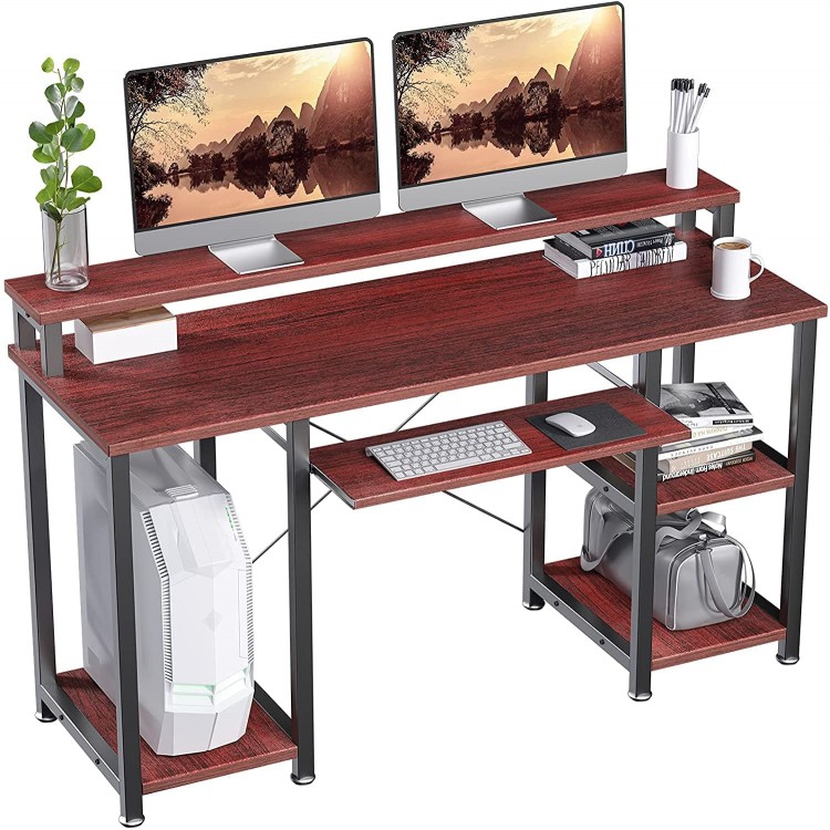 NOBLEWELL Computer Desk with Monitor Stand Storage Shelves Keyboard Tray，47" Studying Writing Table for Home Office Cherry