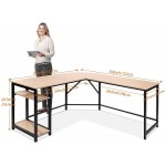 Reversible L Shaped Office Desk with Storage 60 inch Round Corner Computer Desk Home Office Desk Study Writing Table Gaming Workstation（Adjustable Shelves Oak）