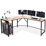 Reversible L Shaped Office Desk with Storage 60 inch Round Corner Computer Desk Home Office Desk Study Writing Table Gaming Workstation（Adjustable Shelves Oak）